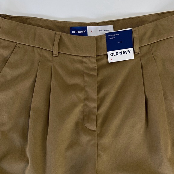 NWT High-Rise Tailored Trouser Shorts L Golden Brown Pleated Classic Chic 5" NEW - Picture 6 of 8